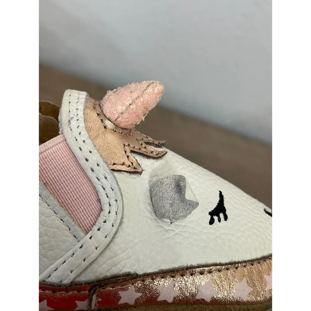 Robeez Evie Magical Unicorn Soft Sole Baby White Rose Gold Leather Star 6-12M